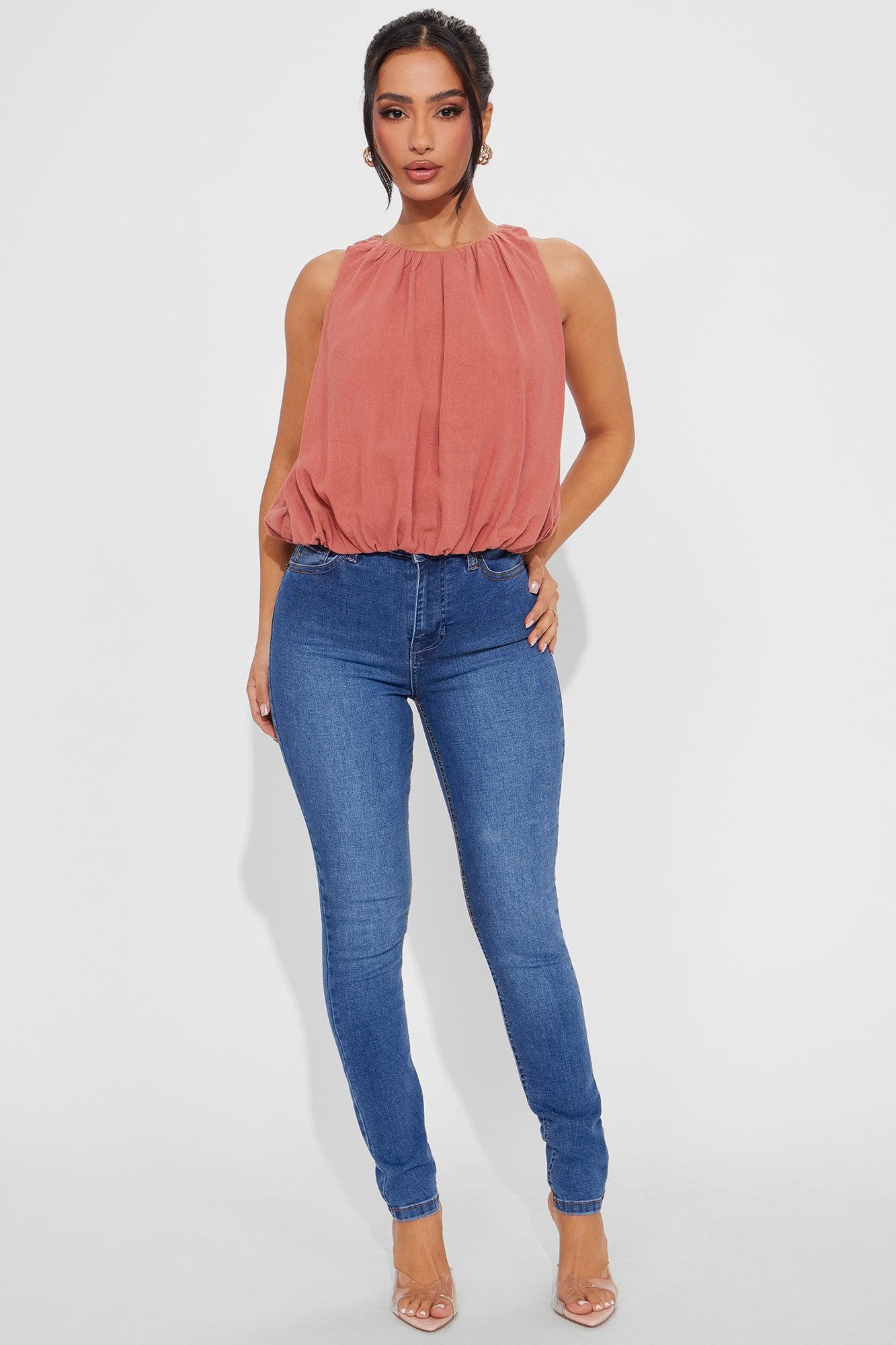 Breanna Linen Bubble Top - Rust Product Image