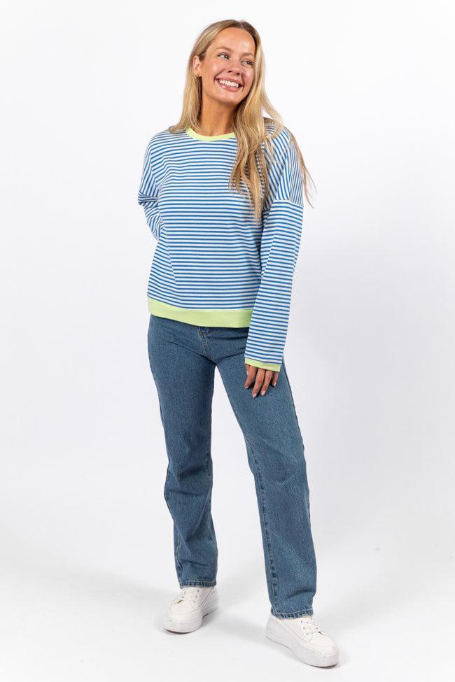 Think On It Blue Striped Contrast Trim Pullover FINAL SALE Product Image