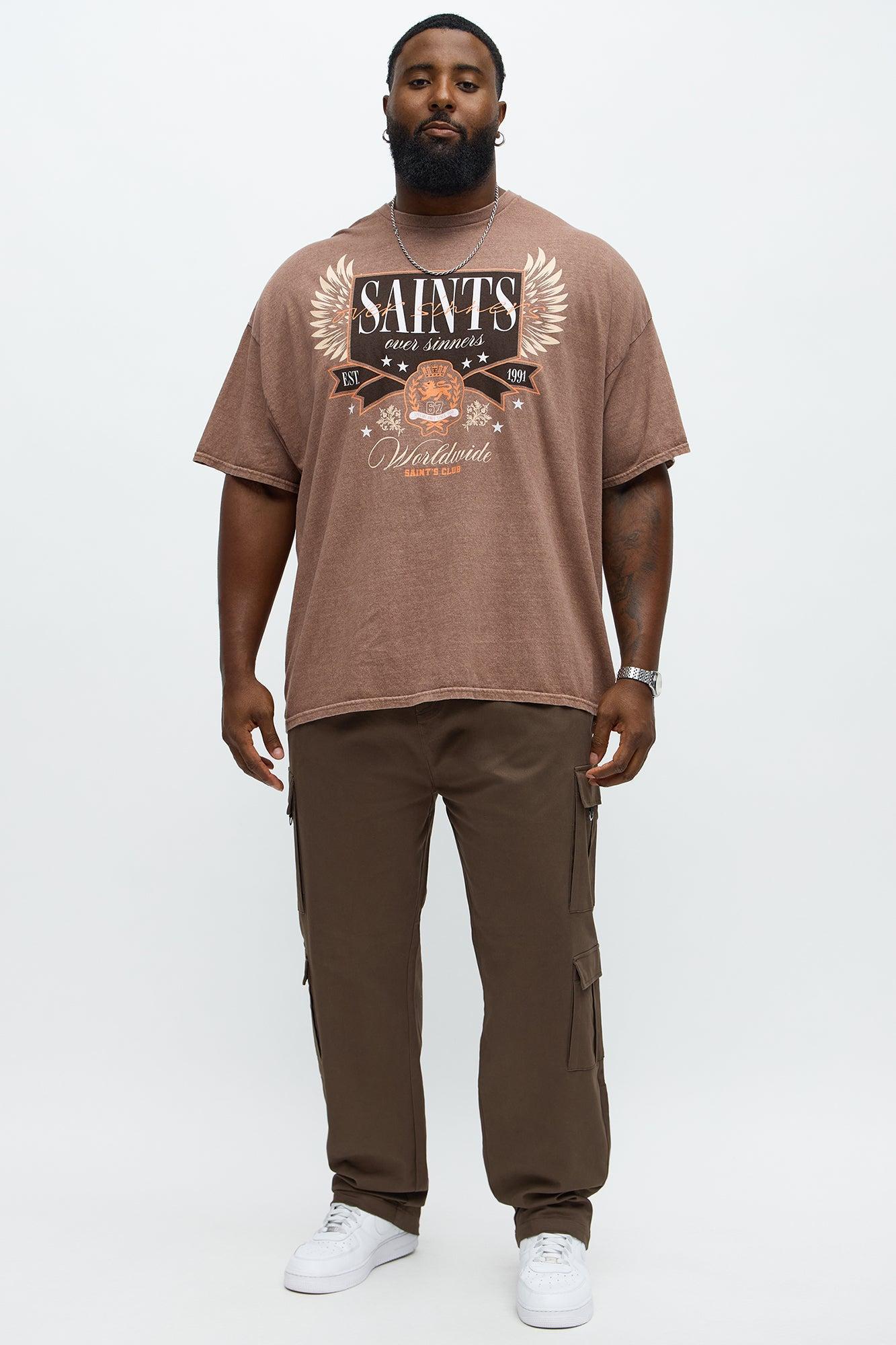 Saints Over Sinners Oversized Short Sleeve Tee - Brown Product Image
