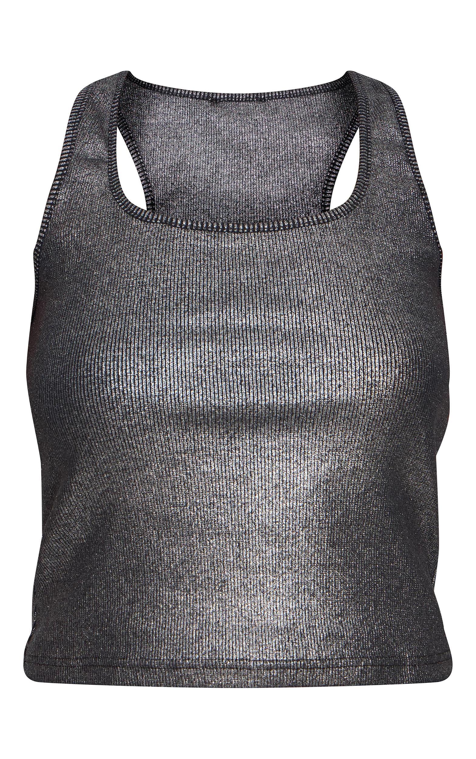Silver Metallic Ribbed Scoop Neck Long Vest Top Product Image