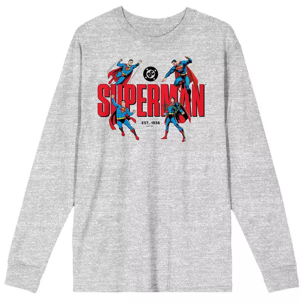 Men's Superman Kal-El Poses 90th Anniversary Long Sleeve Tee, Size: XL, Gray Product Image