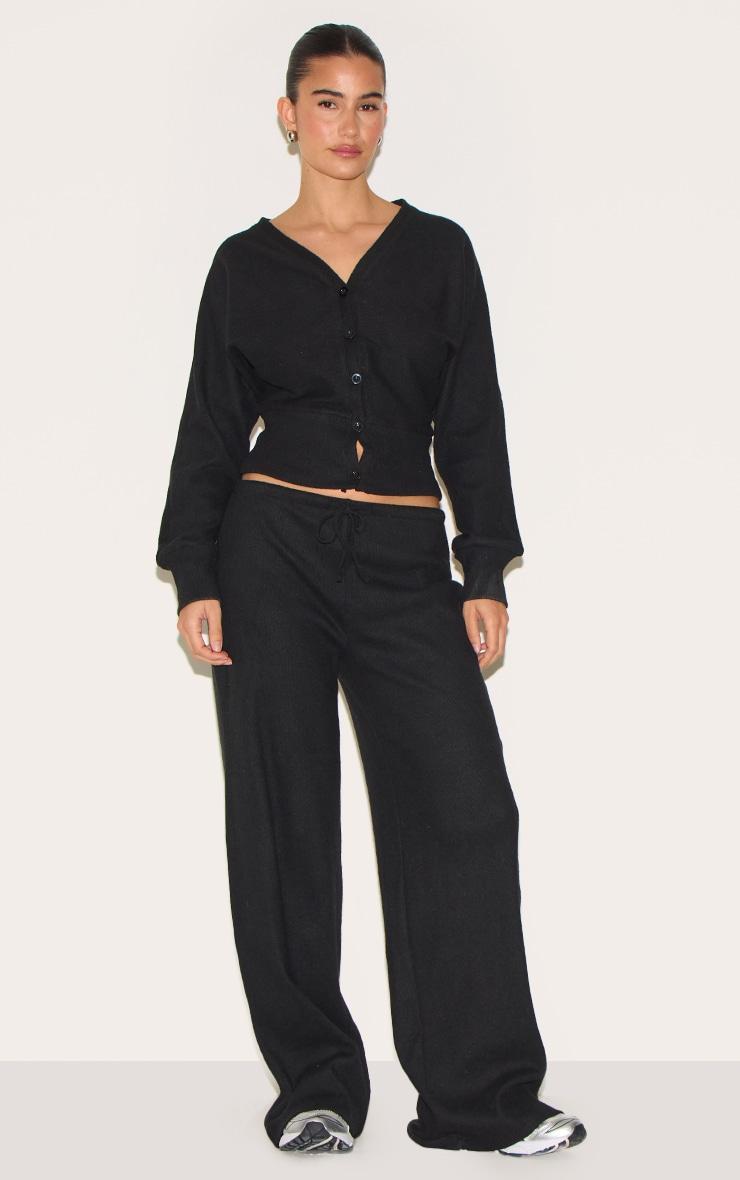 Black Soft Ribbed Button Up Cardigan Product Image