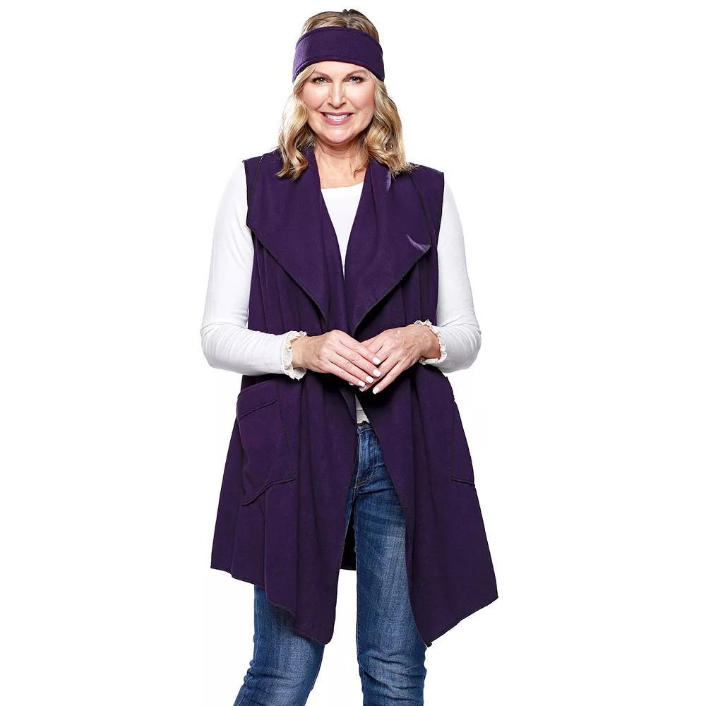 Womens Le Moda Solid Knit Fleece Vest with Matching Headband Product Image