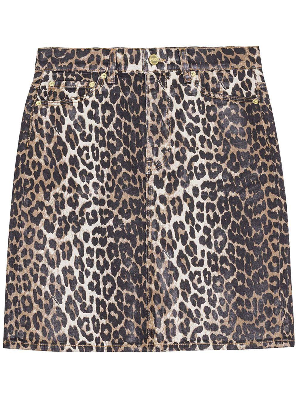 leopard-print denim midi skirt Product Image