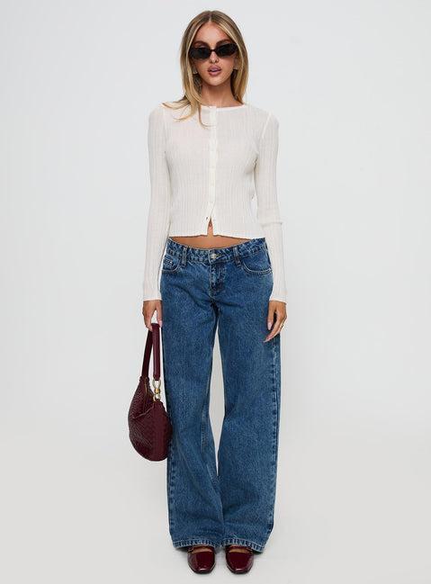 Cowrie Long Sleeve Button Up Top White Product Image