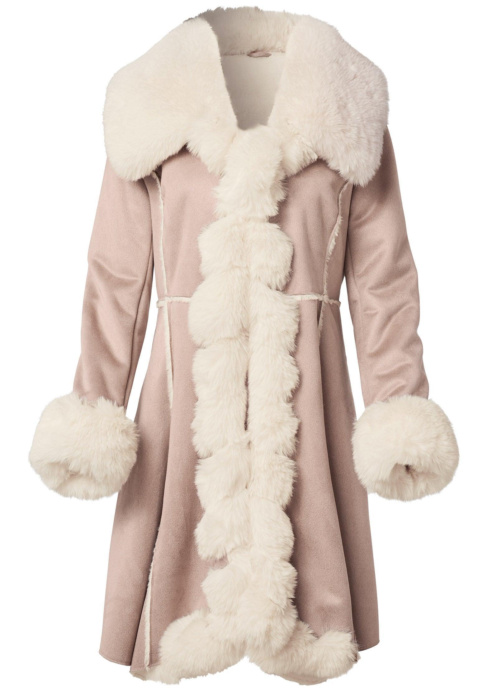 Faux-Suede-And-Fur Coat - Taupe & Off White Product Image