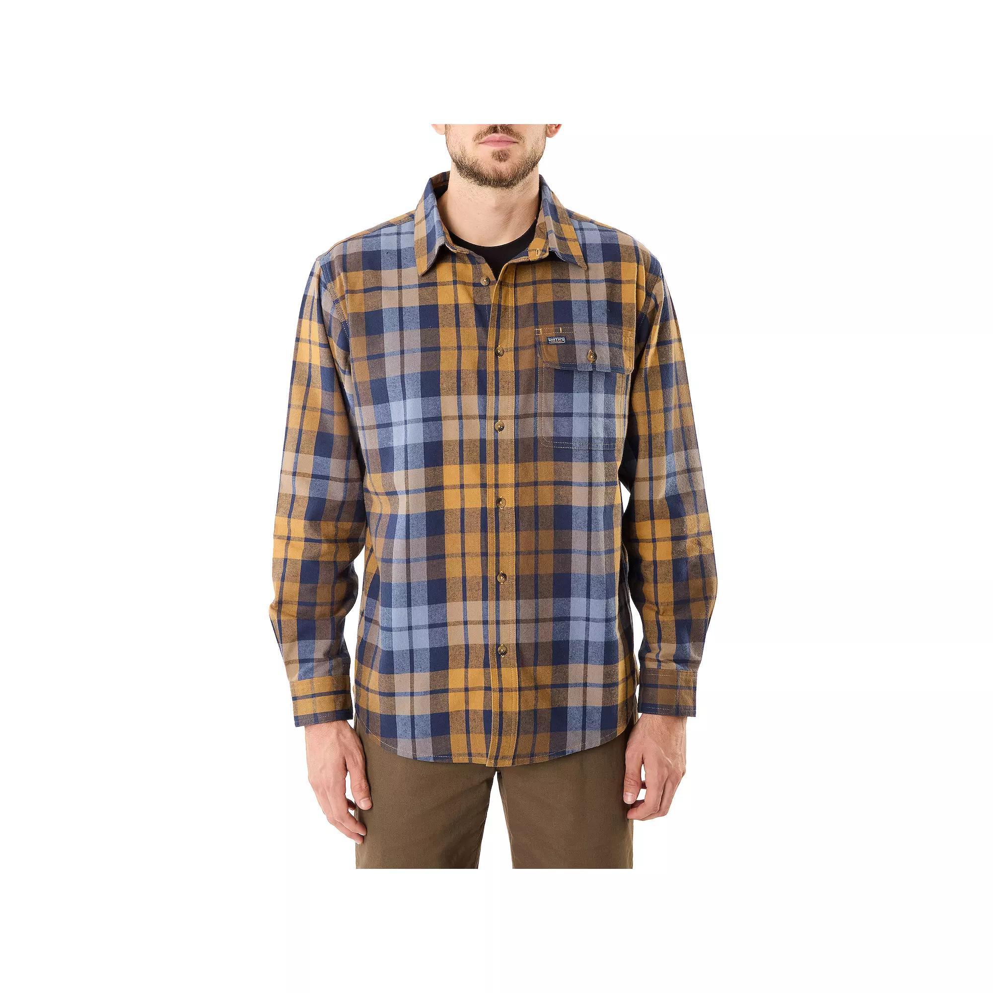 Men's Smith's Workwear Buffalo Plaid Flannel Button-Down Shirt, Size: XXL, Blue Brown Product Image