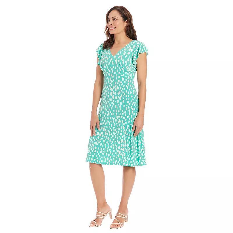 Women's London Times Ruffle Sleeve V-Neck Midi Dress, Size: 12, Black Soft White Product Image