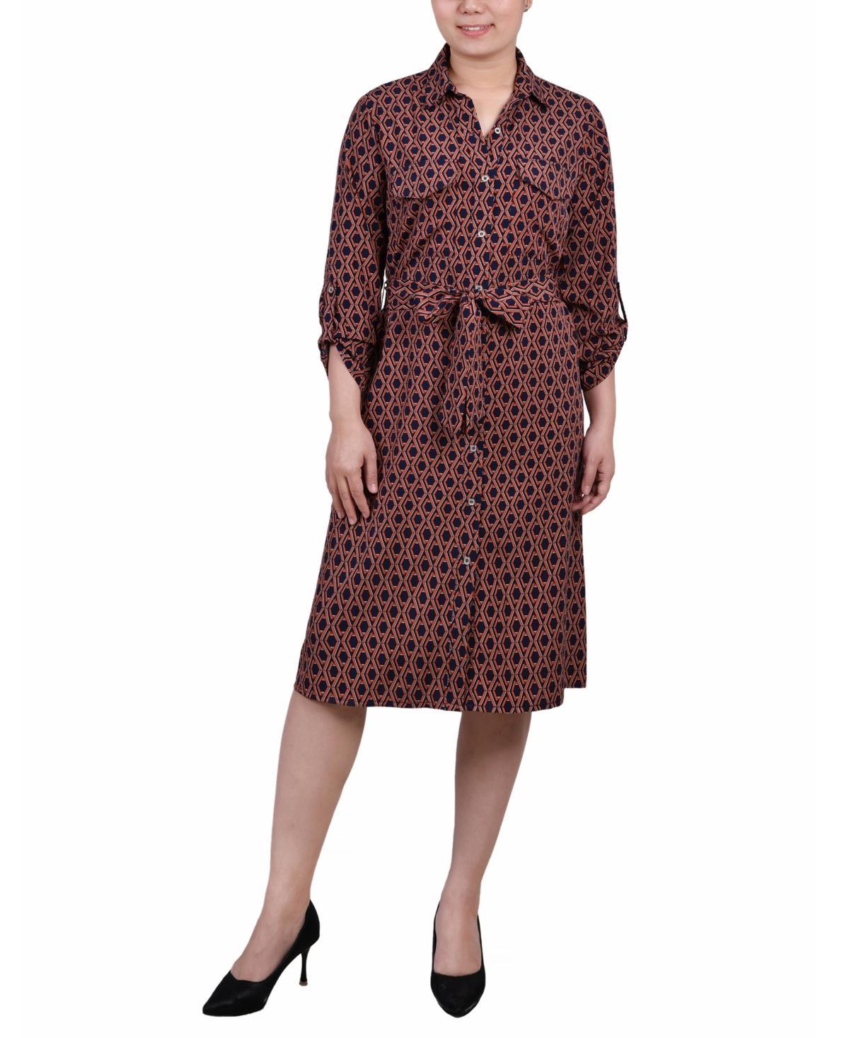 Ny Collection Petite Printed Long Sleeve Roll Tab Shirtdress Product Image