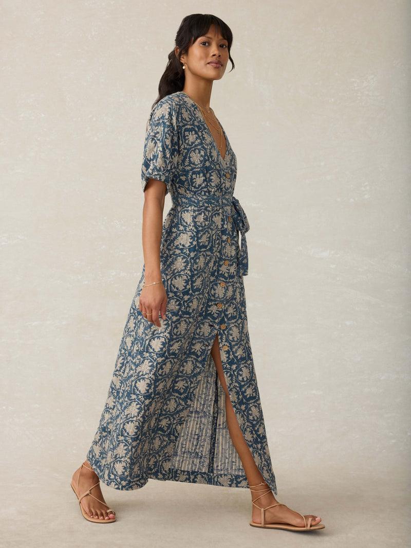 Dune Cotton Gauze Camille Midi Dress - Tranquil Tides Print Product Image