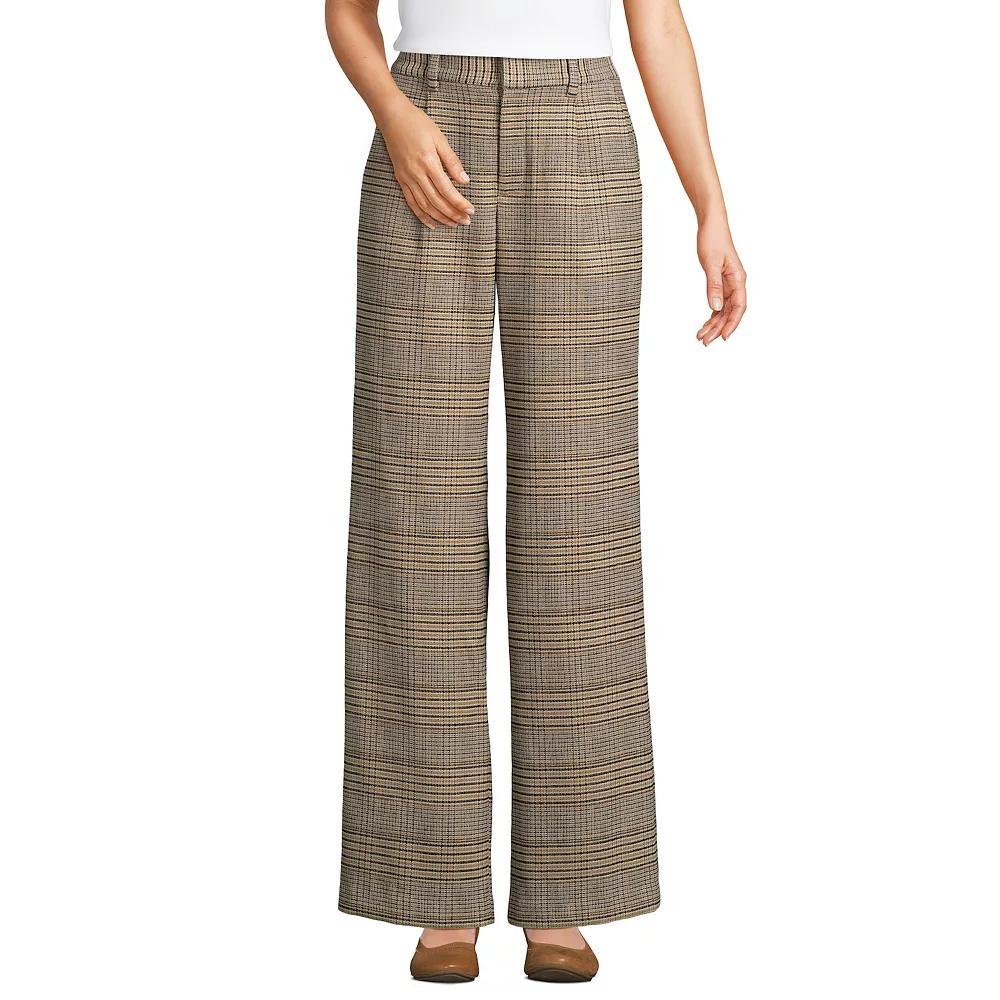 Women's Lands' End Flannel High Waist Pleated Wide Leg Pants, Size: 6, Coriander Glen Plaid Product Image