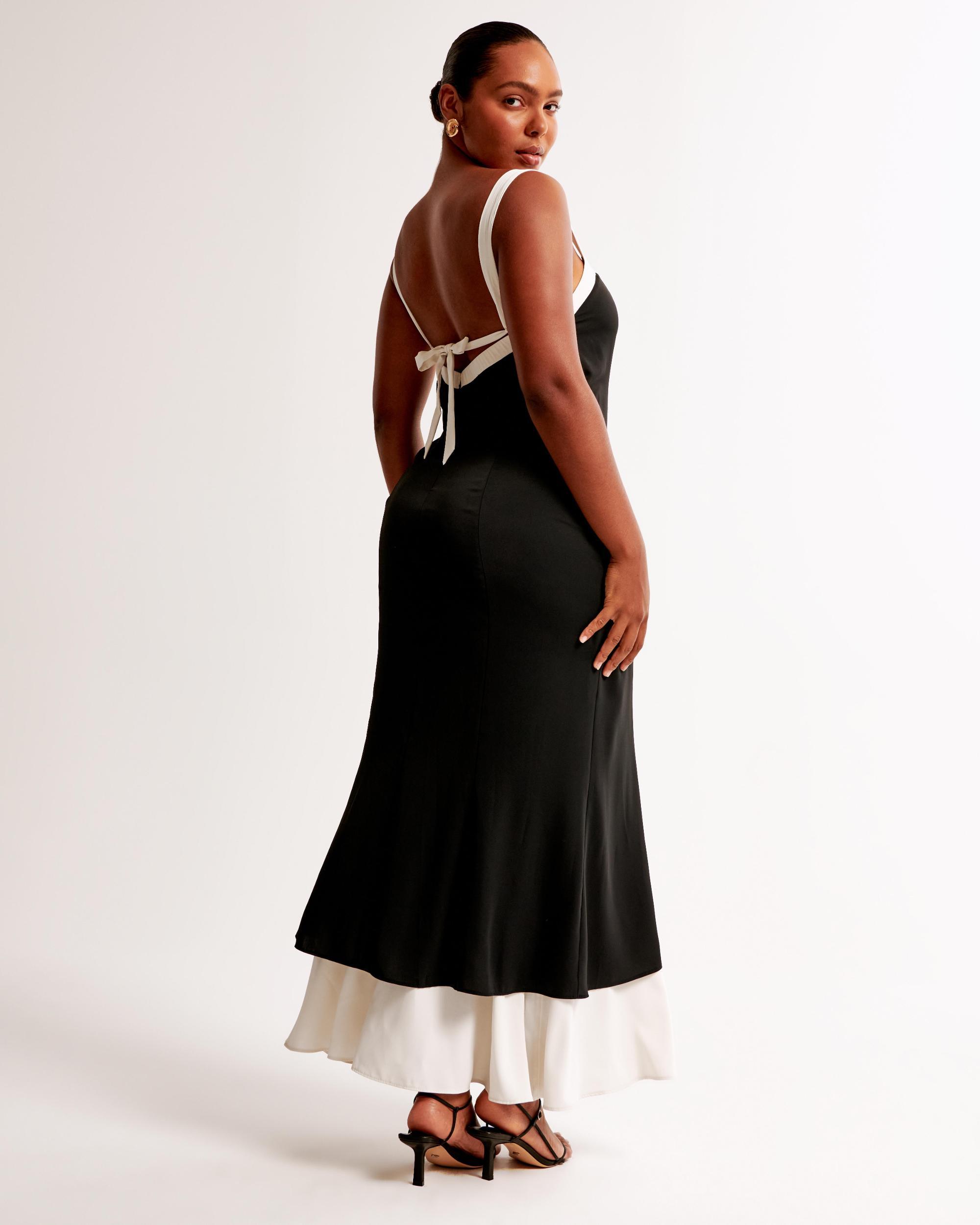The A&F Julia Slip Contrast Tie-Back Maxi Dress Product Image