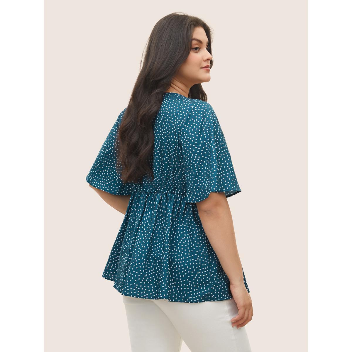 Plus Size Arctic Solid Button Detail Ruffle Sleeve Gathered Blouse Women At the Office Short sleeve V-neck Work Blouses BloomChic 26/4X Product Image