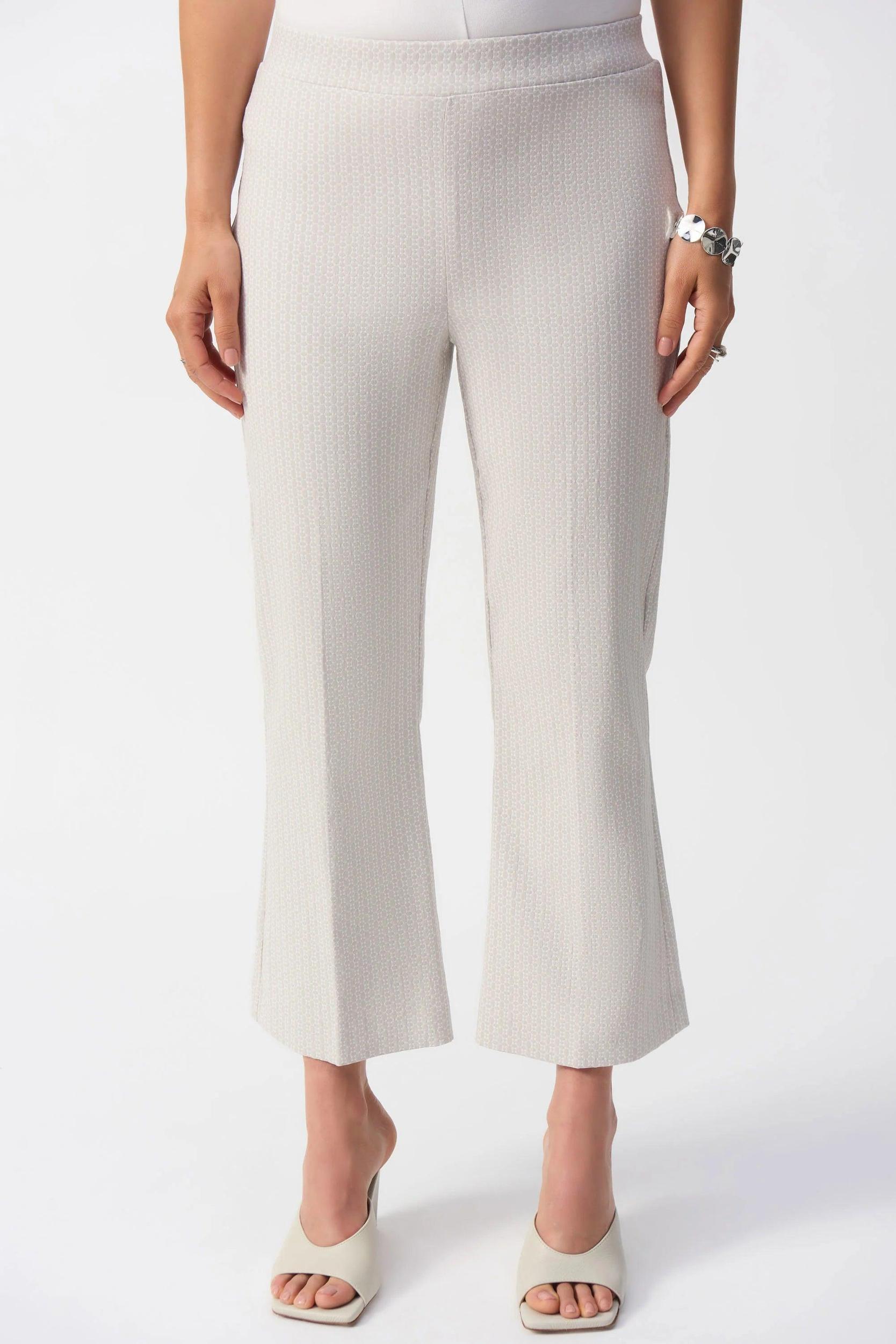 Geometric Jacquard Flared Pull-on Pants- Grey/White Product Image