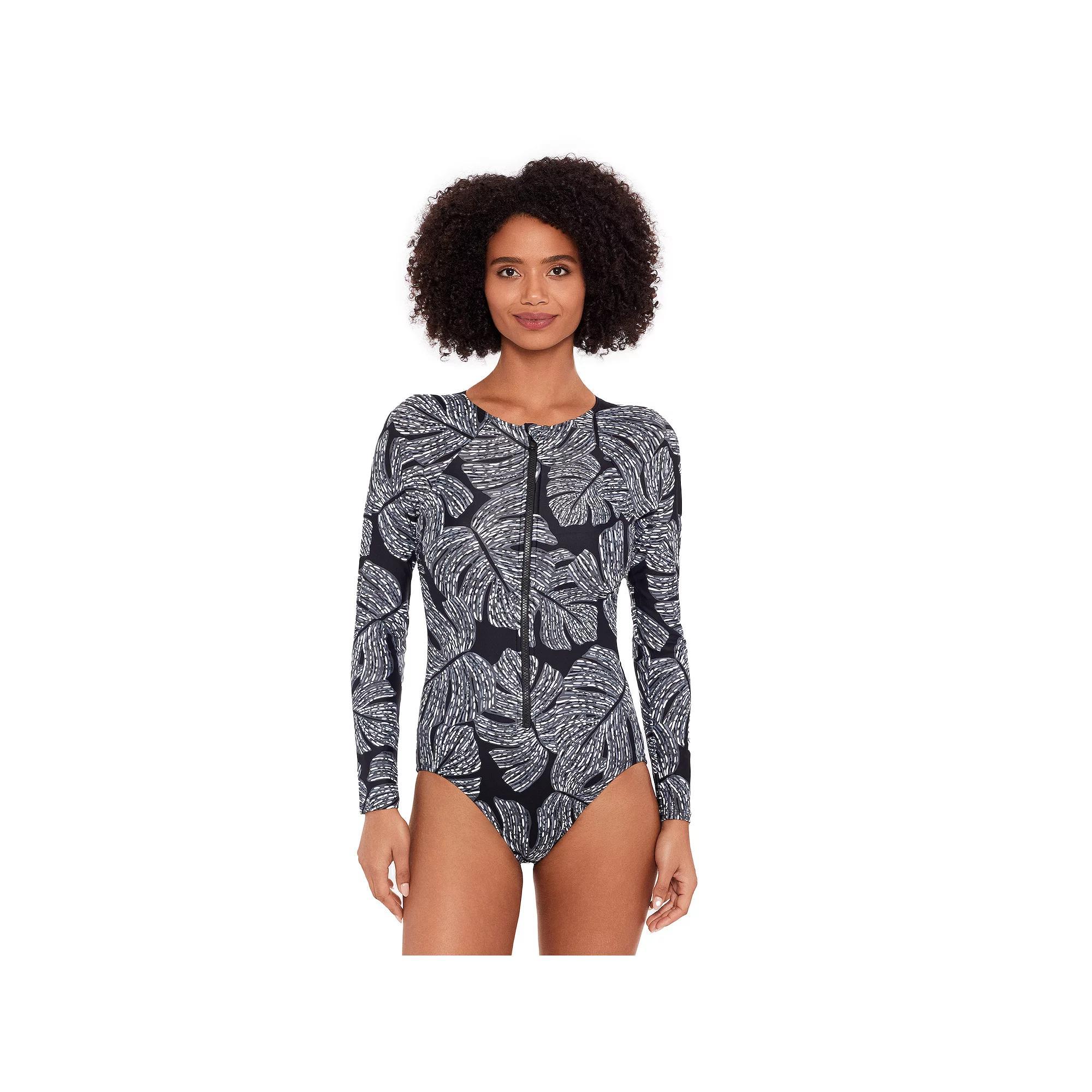 Women's Eco Beach Long Sleeve Zip-Front One-Piece Swimsuit, Size: XL, Swell Skin Product Image