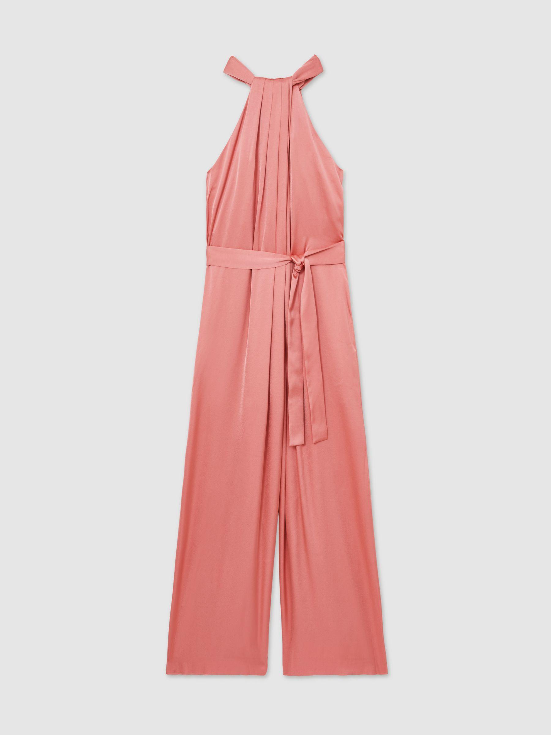 Linen Palm Print Halterneck Midi Dress in Neutral Product Image