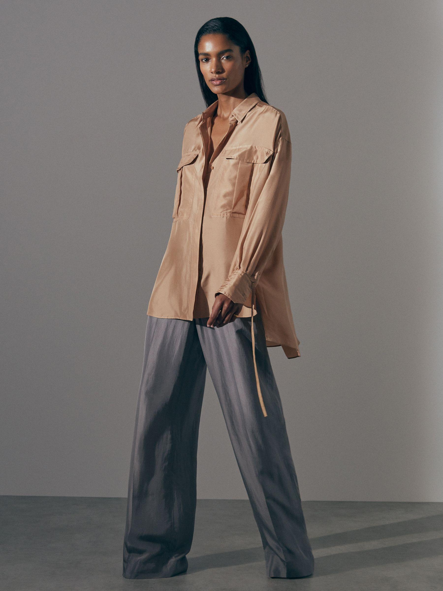 Atelier Oversized Pocket Button-Through Shirt in Camel Product Image