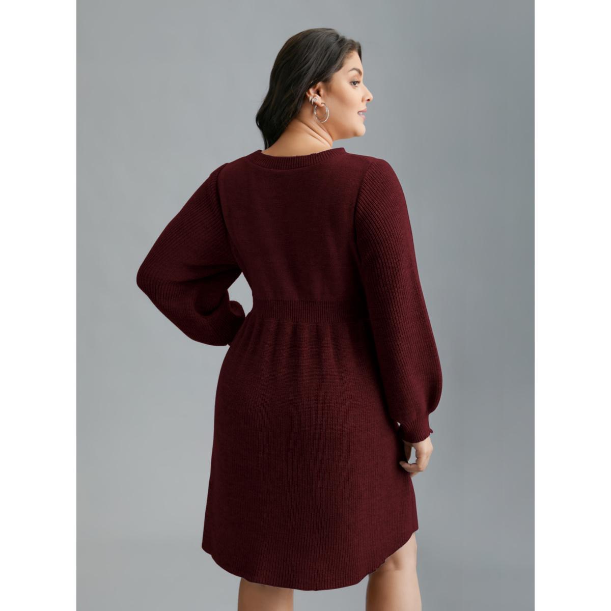 Plus Size Cable Knit Elastic Waist Midi Sweater Dress Deepred Women Elegant Bodycon Long Sleeve Everyday Sweater Dresses BloomChic 30/6X Product Image