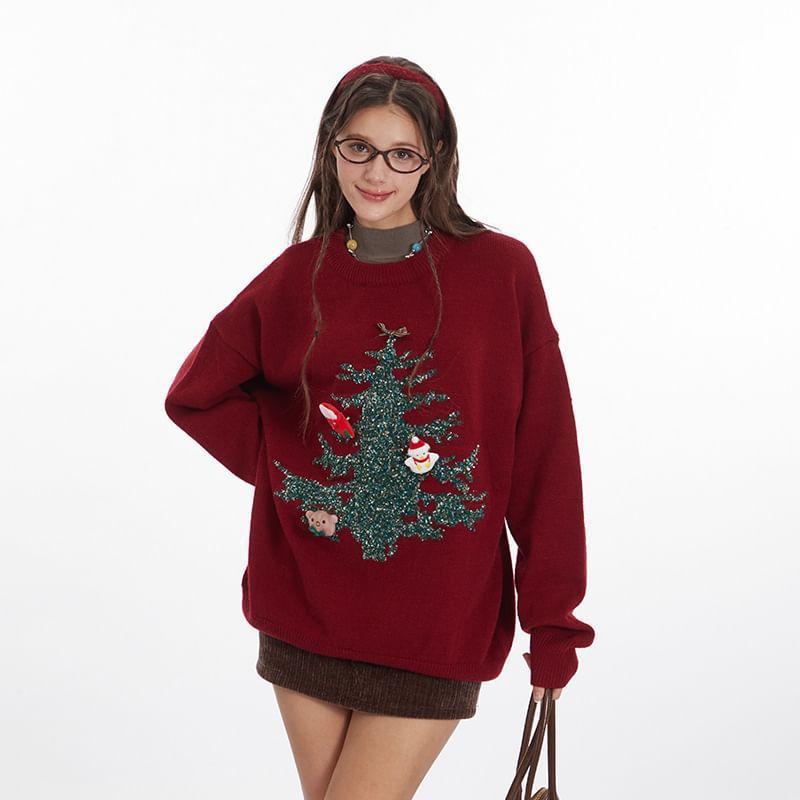 Couple Matching Long Sleeve Christmas Tree Loose-Fit Sweater Product Image