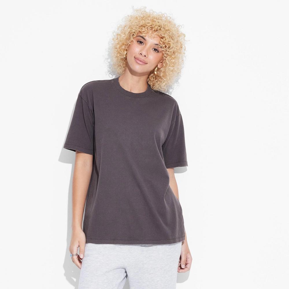 Women's Oversized Graphic T-Shirt - Wild Fable™ Dark Gray Product Image