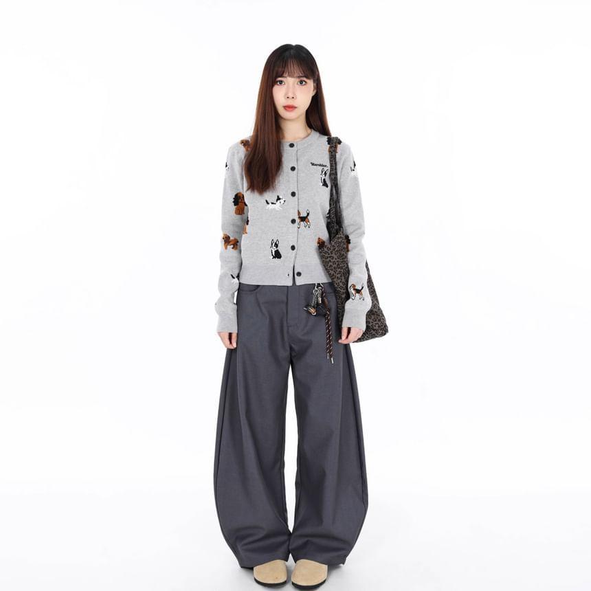 High Rise Plain Loose-Fit Wide-Leg Cargo Pants Product Image