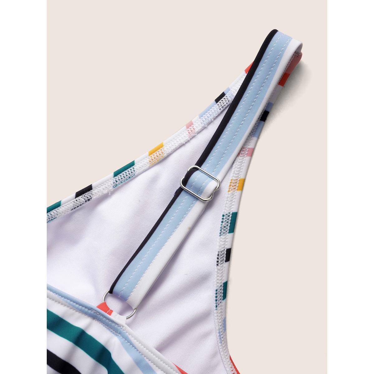 Plus Size Striped Tie Knot Tiered Hem Swim Top Women's Swimwear Multicolor Beach Gathered High stretch Bodycon V-neck Curve Swim Tops BloomChic 30/6X Product Image