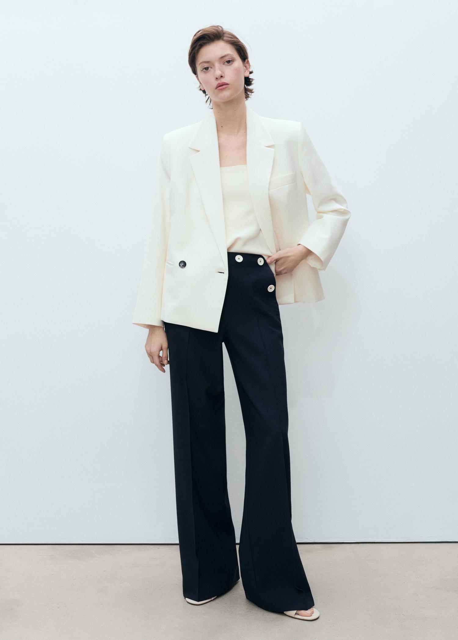 Straight-fit pants with contrasting buttons - Women | MANGO USA Product Image
