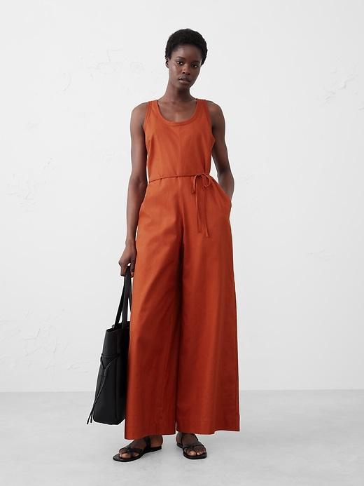 Linen-Blend Wide-Leg Jumpsuit Product Image