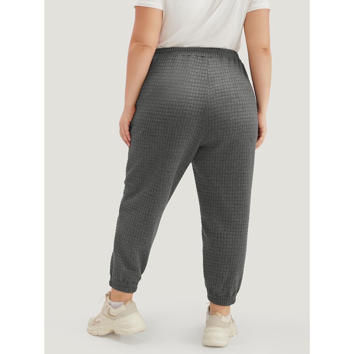 Plain Texture High Rise Sweatpant DimGray Plus Size Women Casual Dailywear Texture 22-24/3X Bloomchic Product Image
