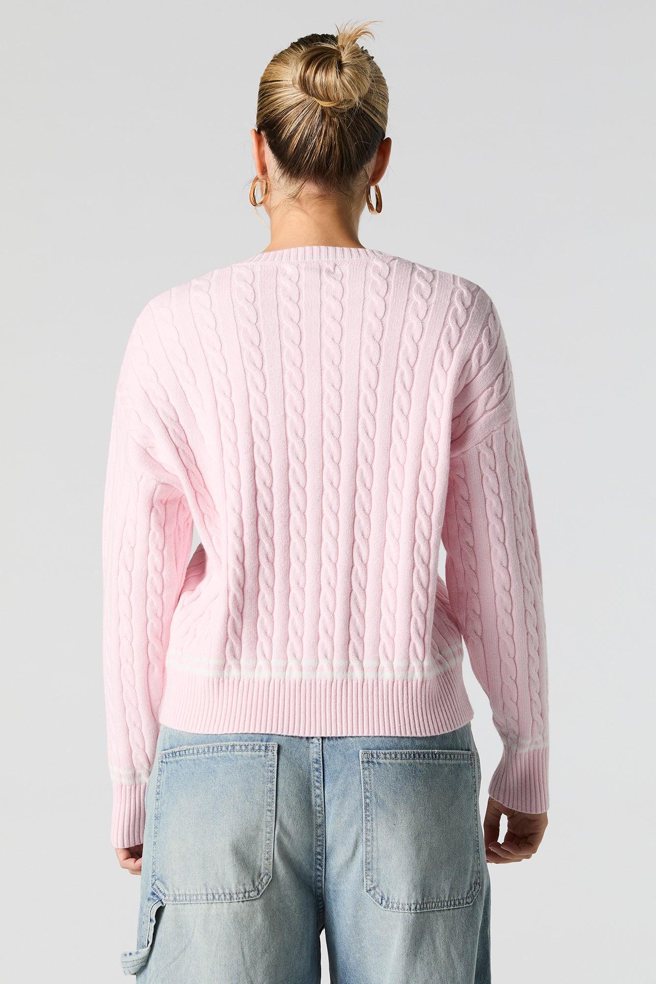 Number Embroidered Cable Knit Sweater Female Product Image