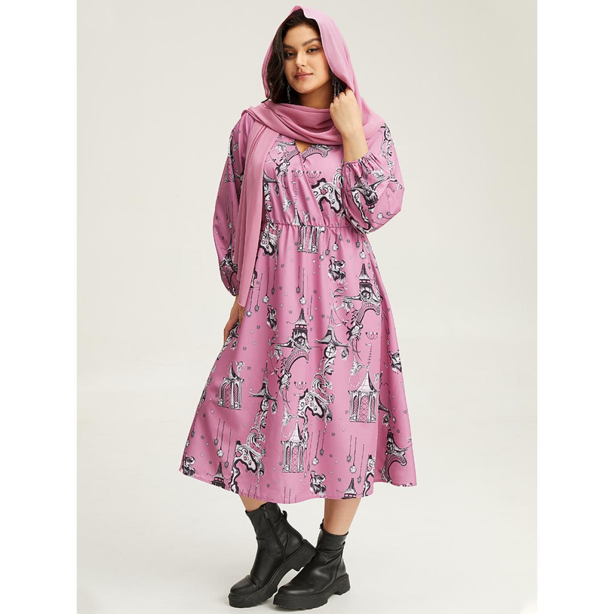 Plus Size Halloween Print Chiffon Lantern Sleeve Wrap Dress Watermelon Women Elegant Elastic cuffs V-neck Long Sleeve Curvy Midi Dress BloomChic 18-20/2X Product Image