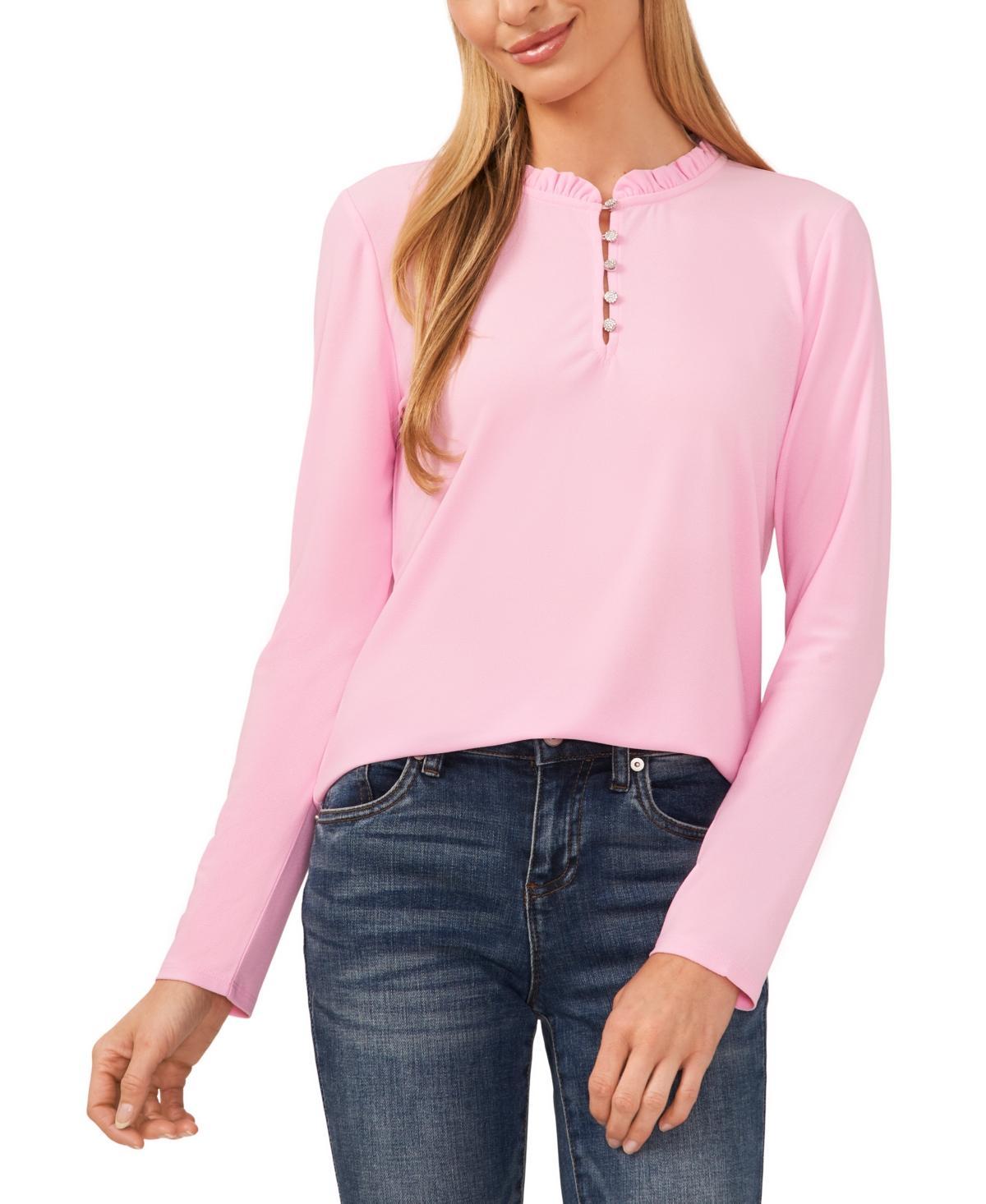 CeCe Long Sleeve Half Placket Knit Blouse (New Ivory) Women's Clothing Product Image