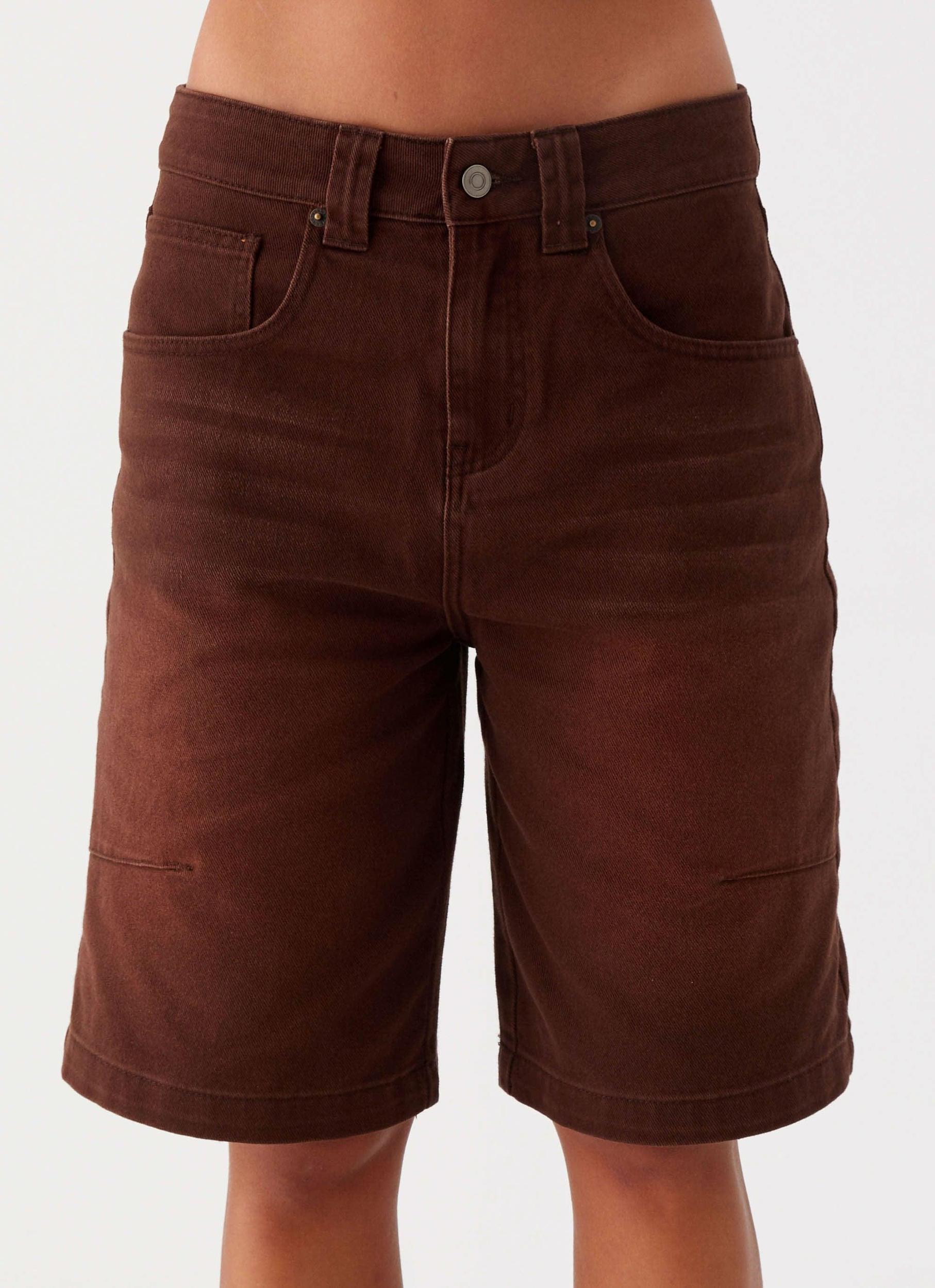 Heading South Denim Jorts - Brown Product Image