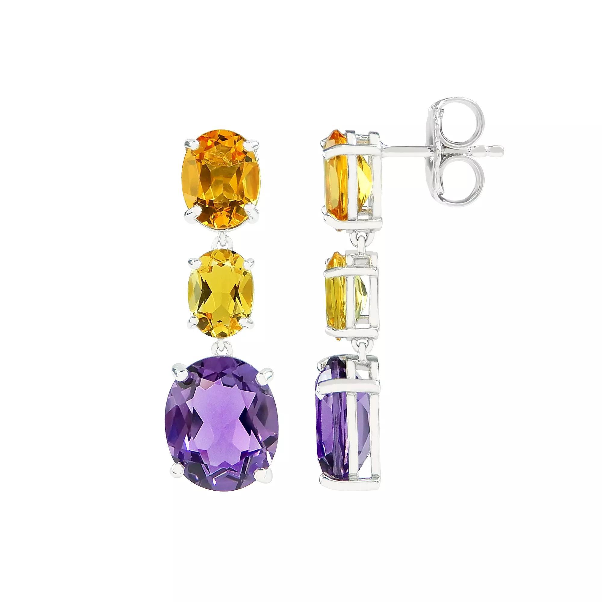 SIRI USA by TJM Sterling Silver Simulated Purple & Yellow Quartz Drop Earrings, Women's Product Image