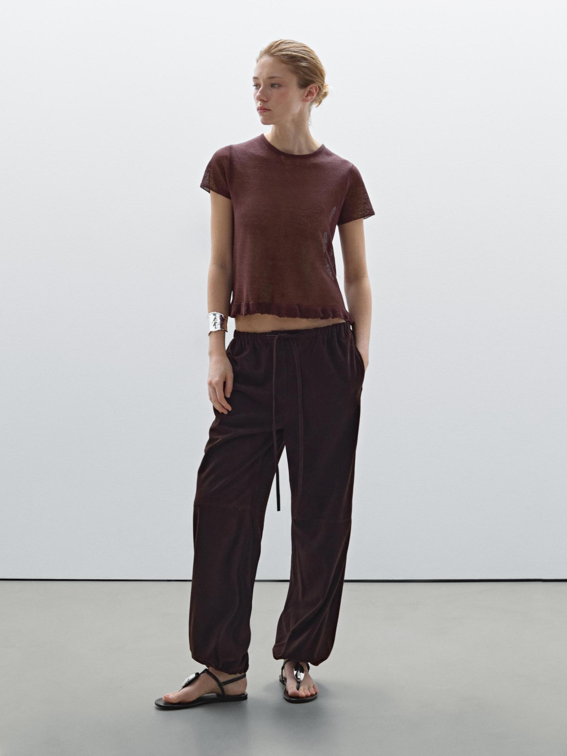 T-shirt with ruffles 100% linen Product Image