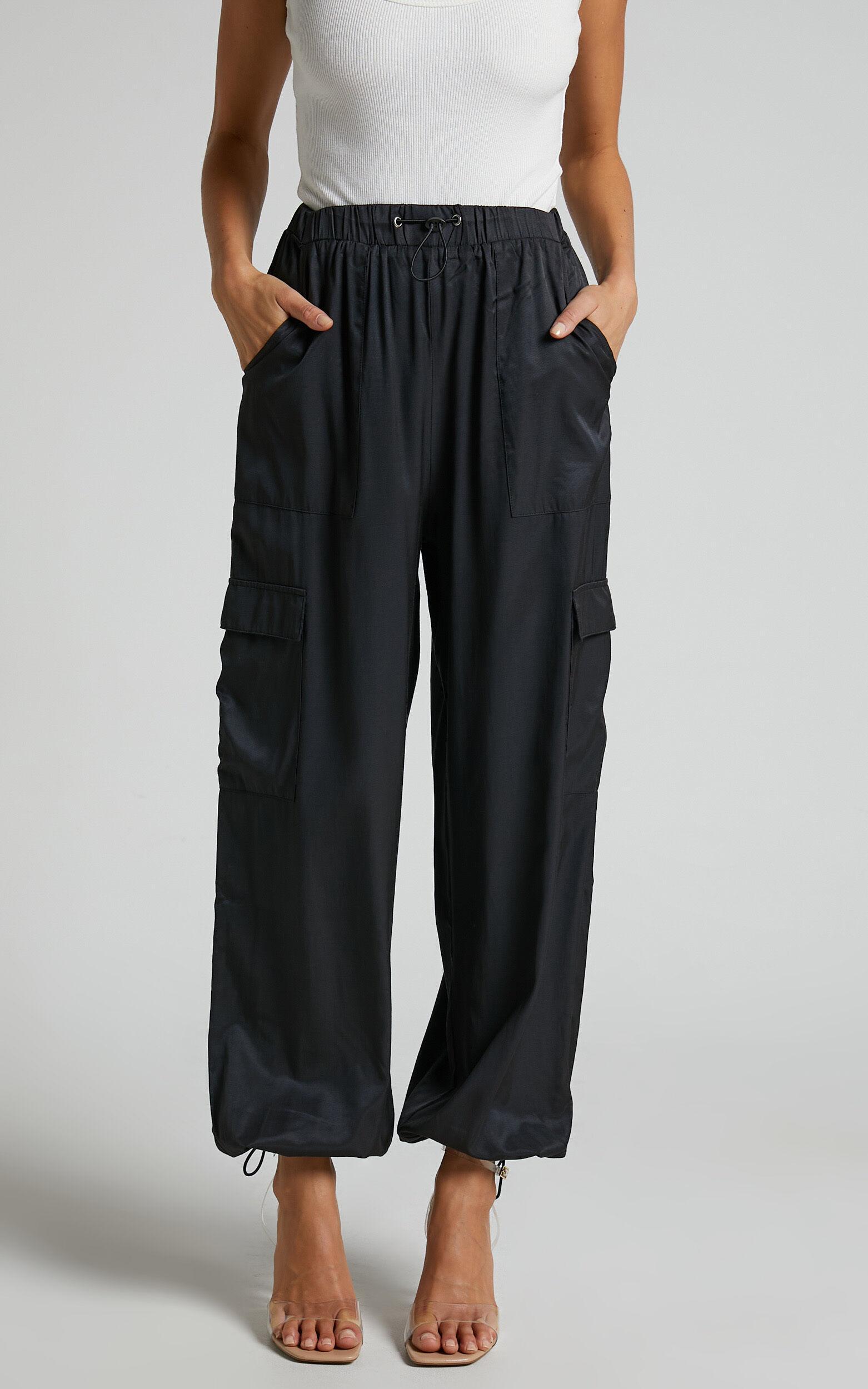 Hanabi Pants - High Waisted Cargo Parachute Pant in Black Product Image