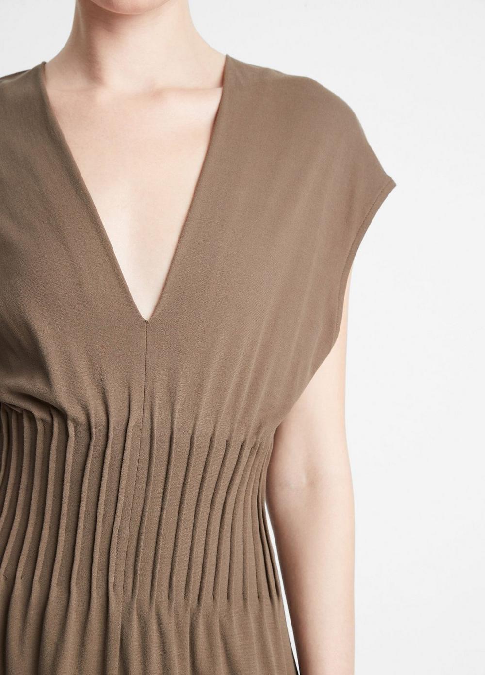 Pintuck Cotton V-Neck Dress Product Image