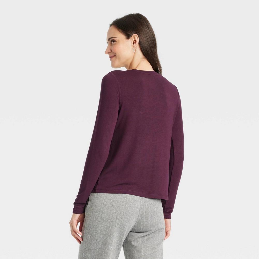 Womens Long Sleeve Brushed Knit T-Shirt - A New Day Burgundy M Product Image