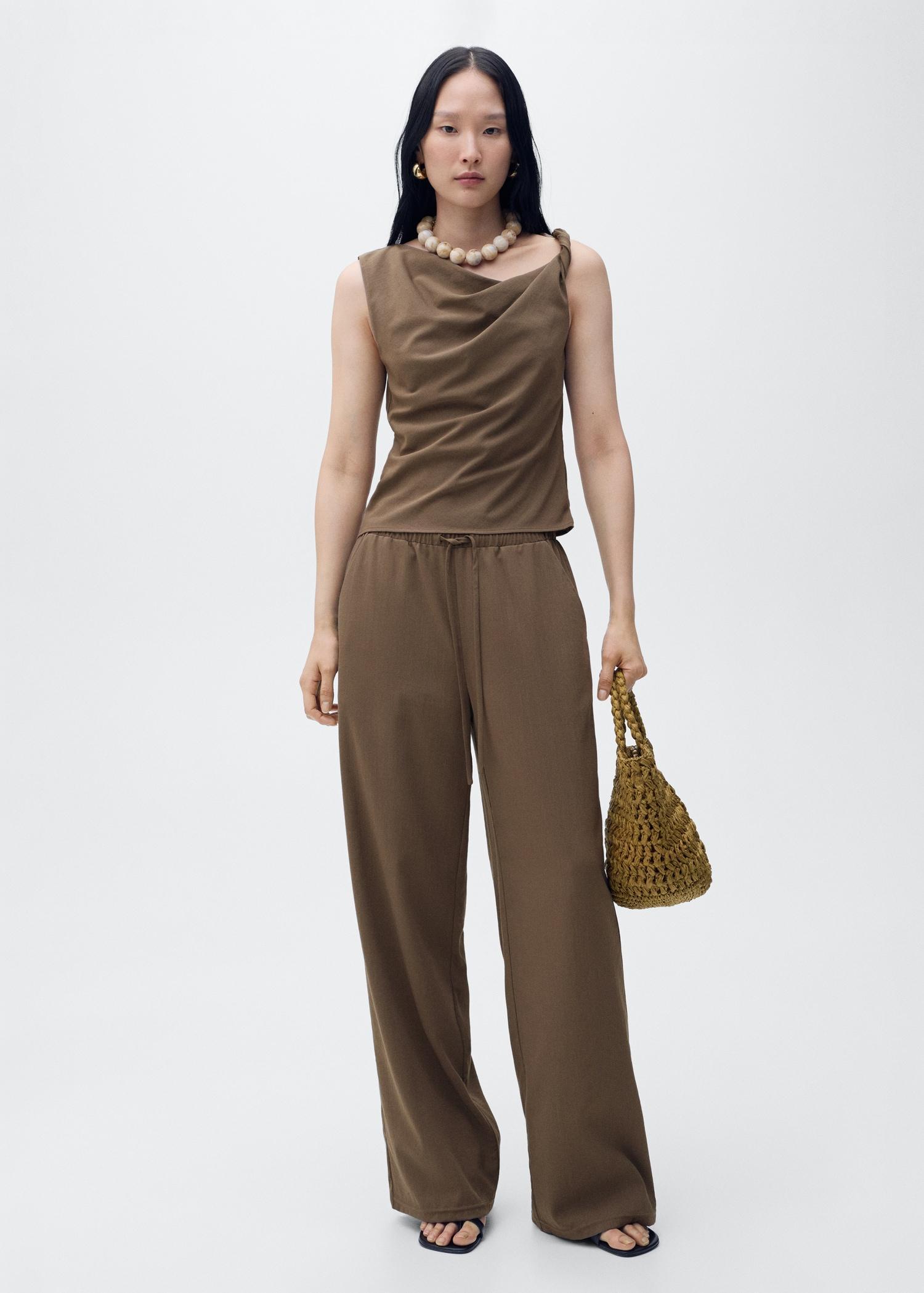 Asymmetrical draped top with straps - Women | MANGO USA Product Image