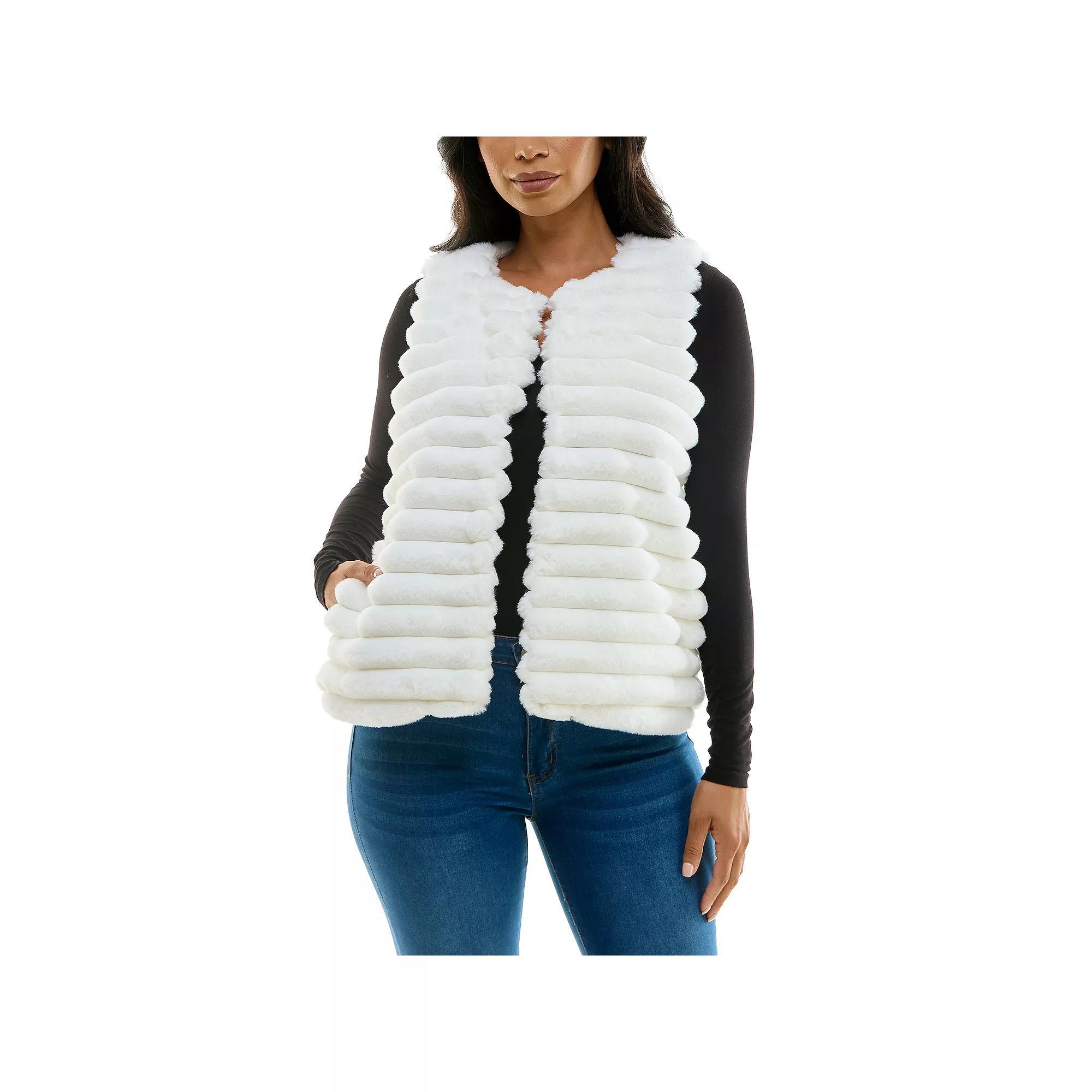 Womens Nina Leonard Horizontal Faux Fur Vest Yellow Product Image