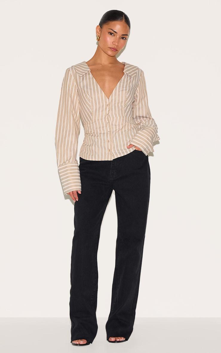 Petite Taupe Pinstripe Shirt Product Image