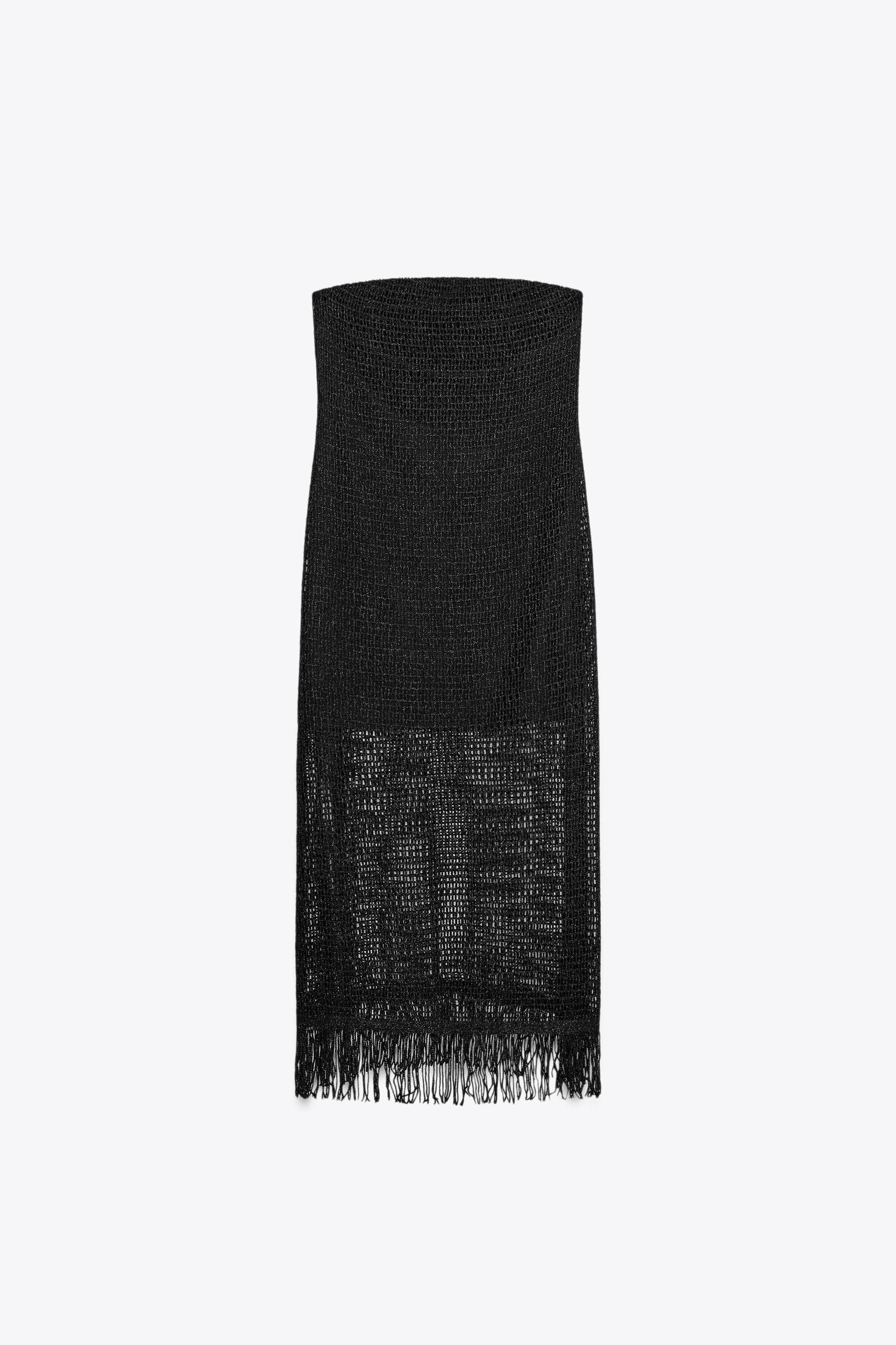 FRINGED STRAPLESS MIDI DRESS Product Image