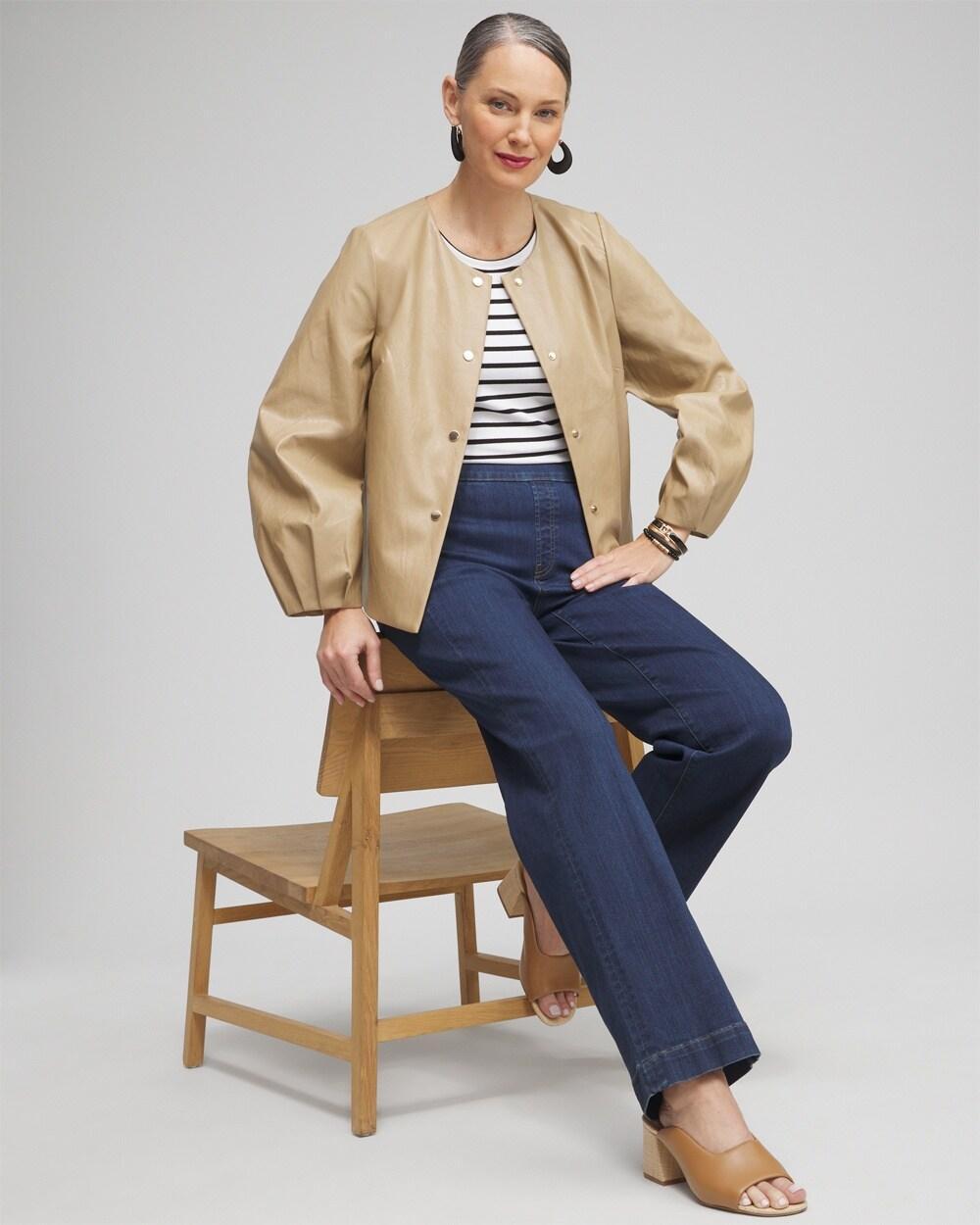 Petite Balloon Sleeve Faux Leather Jacket Product Image