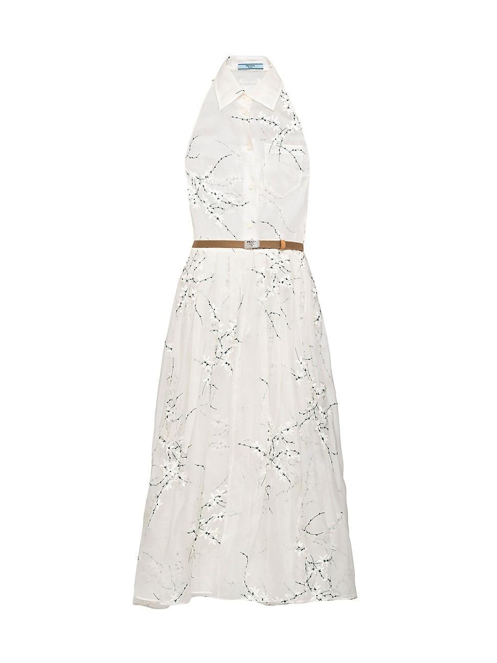 Floral Embroidered Organza Fit-Flare Midi Dress Product Image
