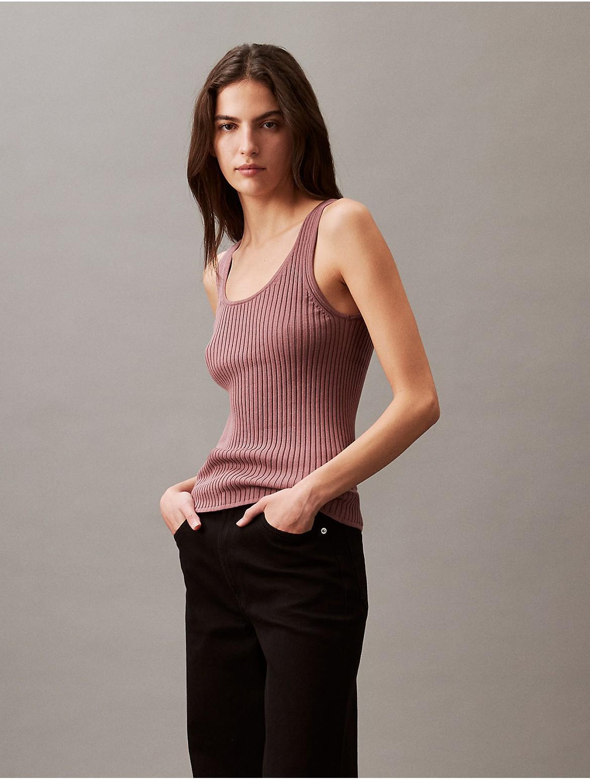 Calvin Klein Women's Smooth Cotton Rib Sweater Tank Top - Black - M Product Image