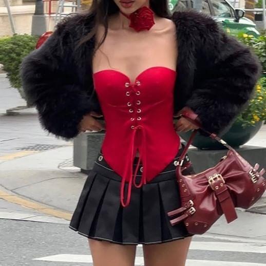 Plain Lace Up Tube Top Product Image