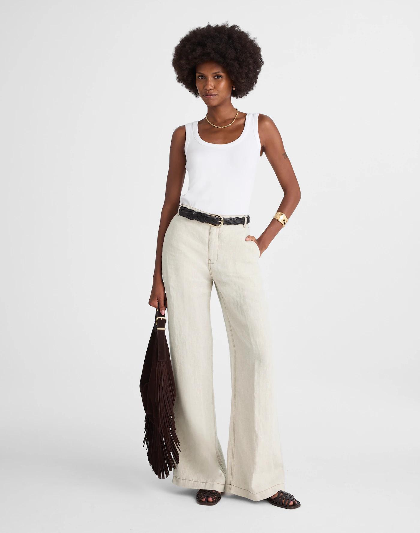The Zoe Relaxed Wide Pant in 100% Linen Product Image