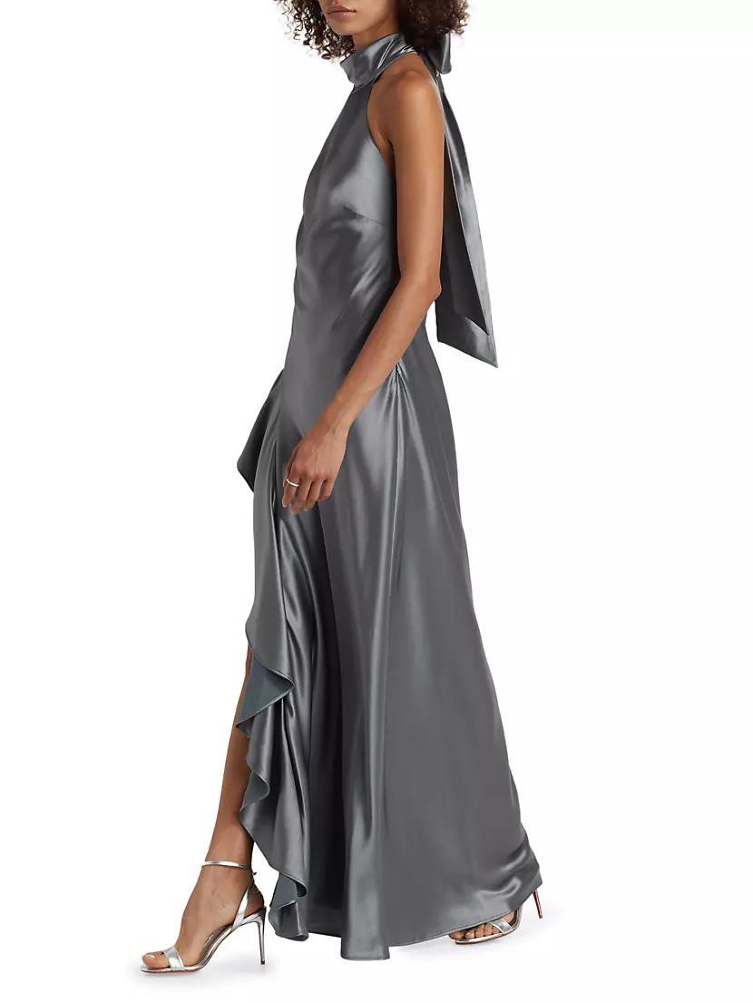 Satin Halter Draped Maxi Dress Product Image