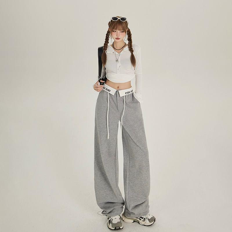 Low Waist Folded Waistline Loose-Fit Wide-Leg Sweatpants Product Image