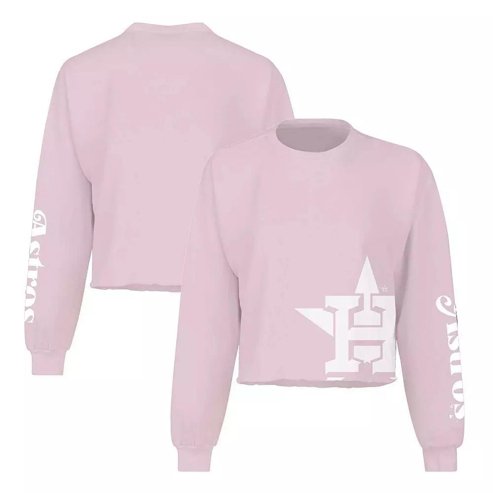 Women's Fanatics Branded Pink Houston Astros Cropped Slouchy Long Sleeve T-Shirt, Size: Large Product Image